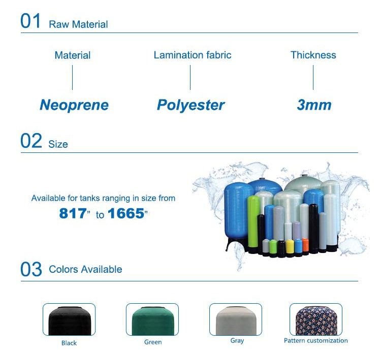 10X54 FRP Tank Water Filter Neoprene Tank Jacket Waterproof Neoprene Water Softener Tank Jacket