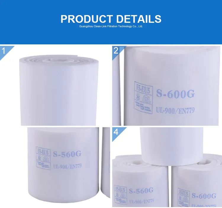 Clean-Link EU5/F5 Filtration 560g 600g Glue Ceiling Filter Cotton Filter Ceiling Filter Flame Retardant Filter for Paint Booth