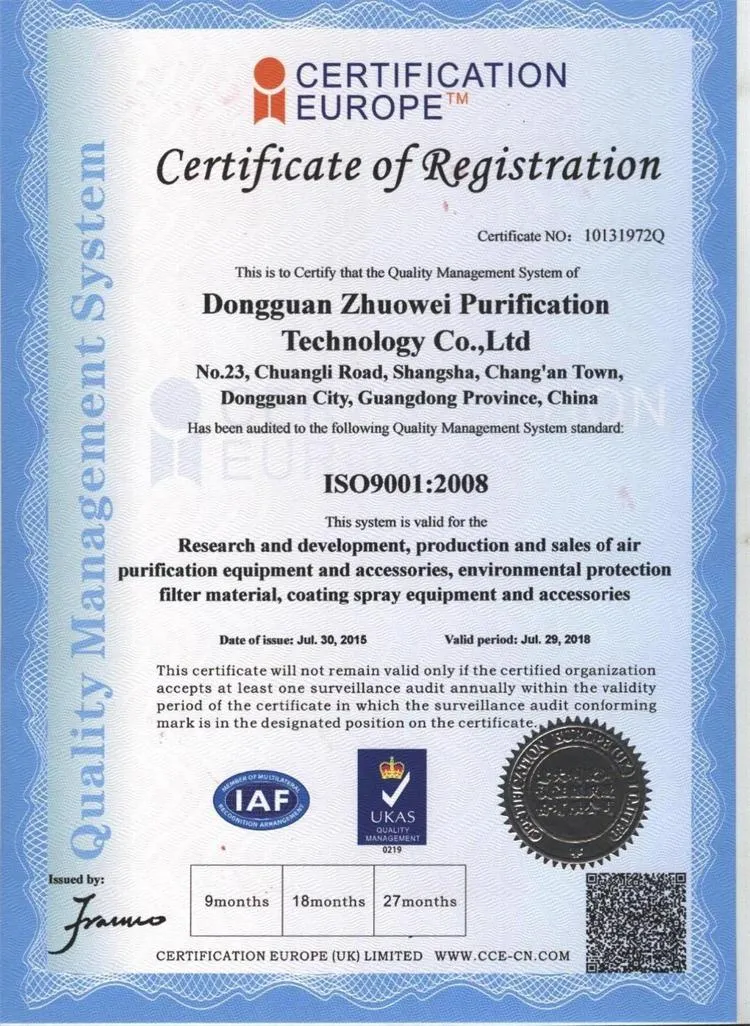 EU5 Paint Booth Ceiling Filter Roll Material for Carpenter′s Workshop