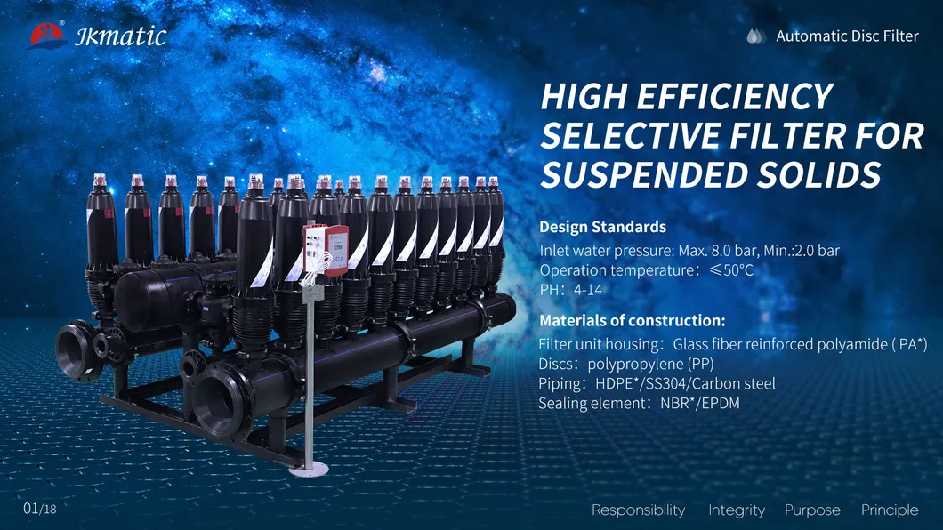 Jkmatic High Precision 5um/10um-200um High Quality Automatic Back Flush Disc Water Filter for Industrial Water Treatment and Membrane Protection.