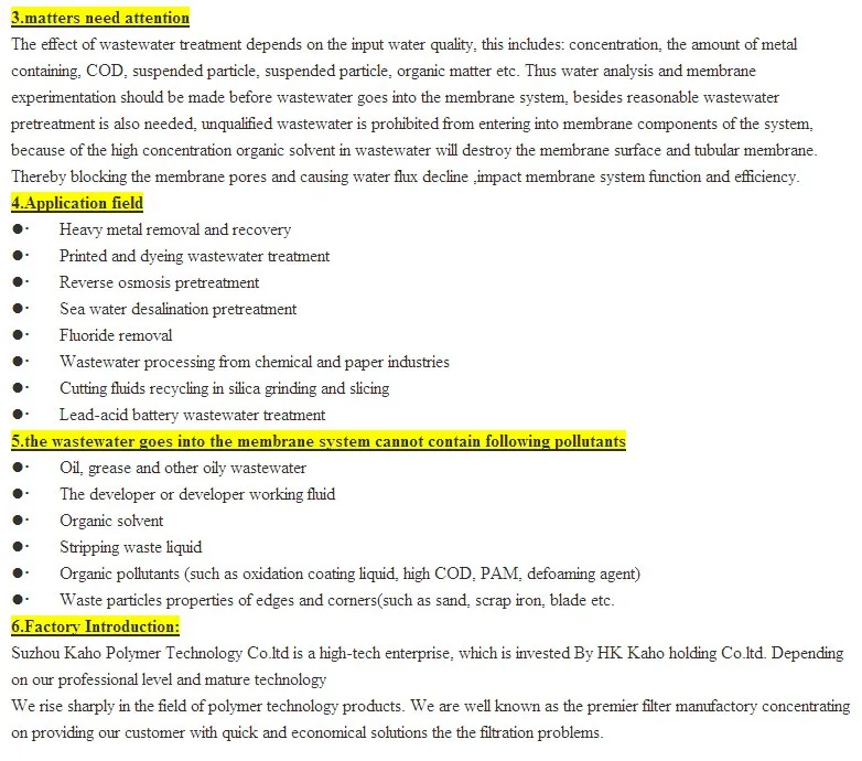 Micro Filtration Membrane for Industry Wastewater Treatment